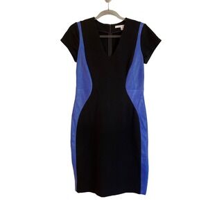 Diane Von Furstenberg Dayton Leather Panel Color Block Midi Dress Size 6 Stretch